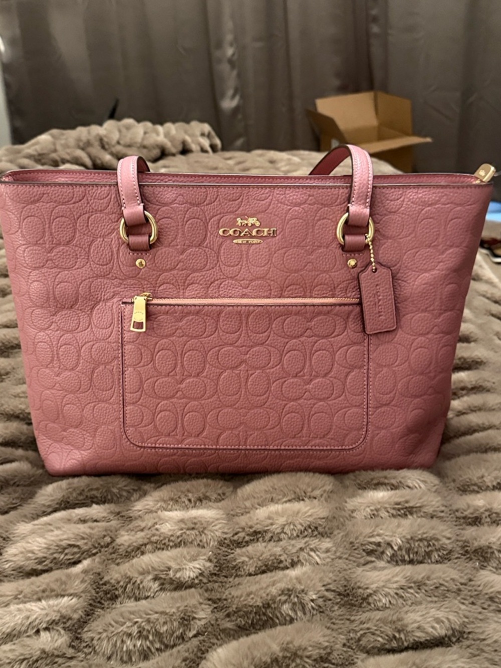 COACH Pink Signature Leather Station Tote Bag rose blush embossed